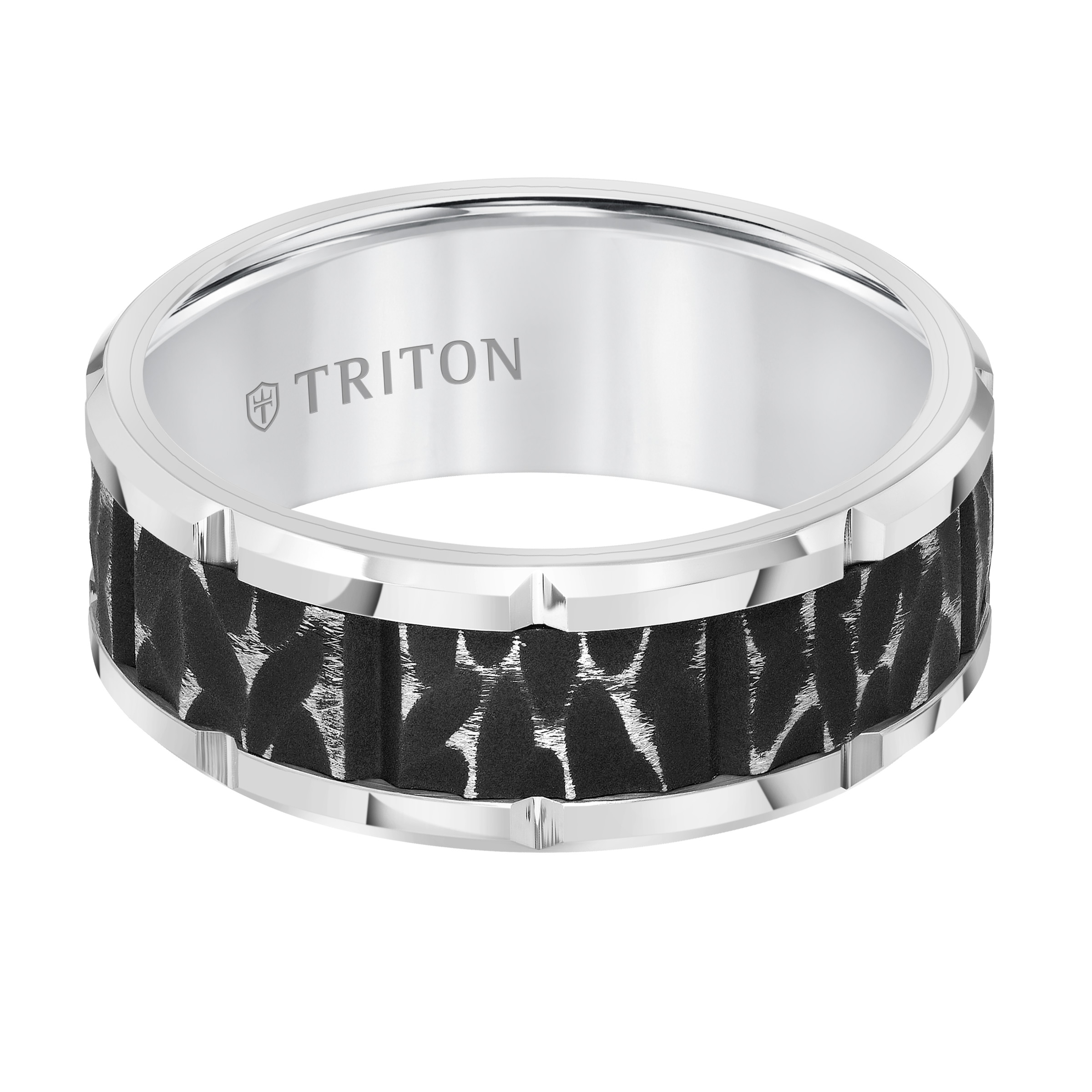 Triton Wh Tungsten Carbide/Black Center Band - Sz 10